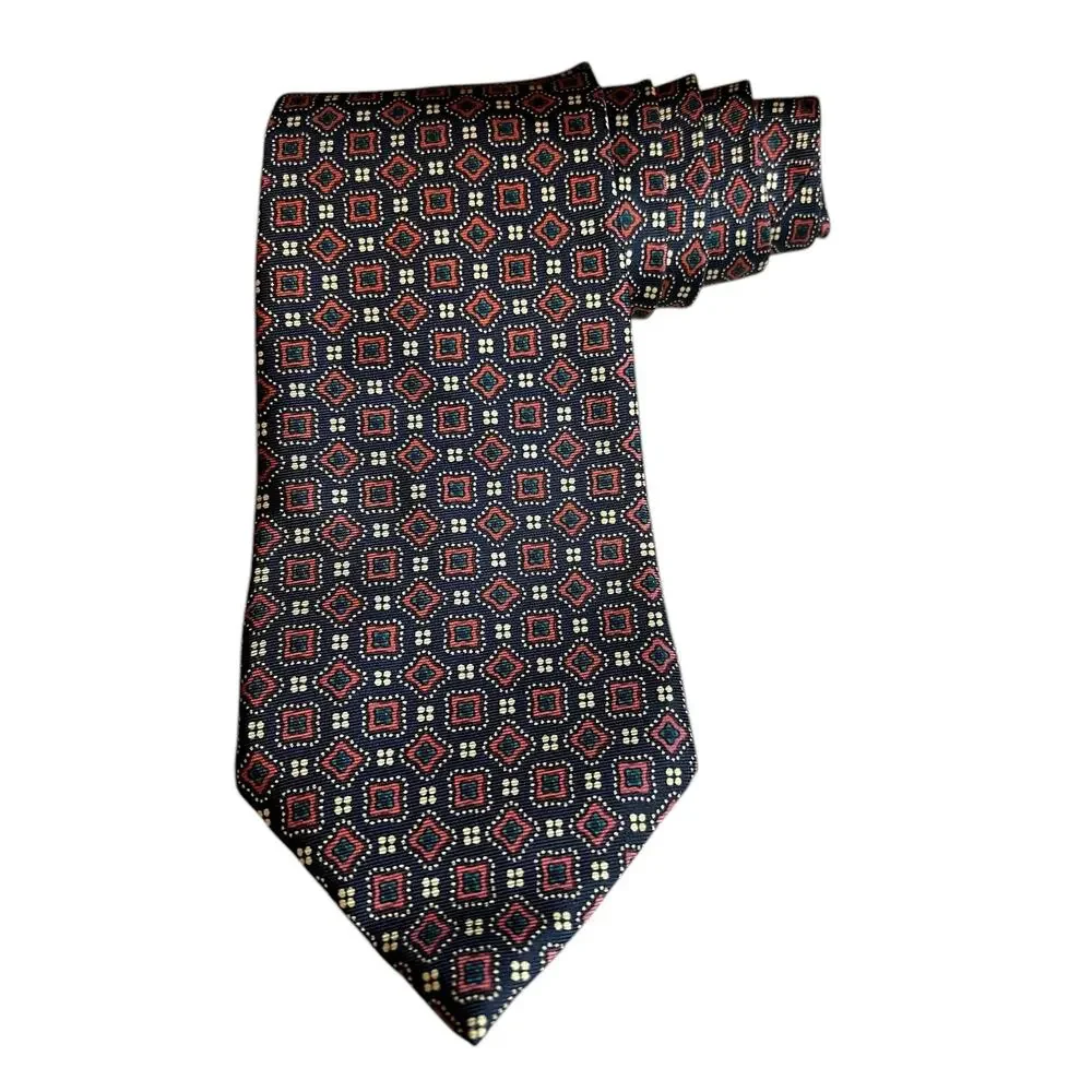 Vintage Liberty of London Silk Black & Burnt Orange Print Tie